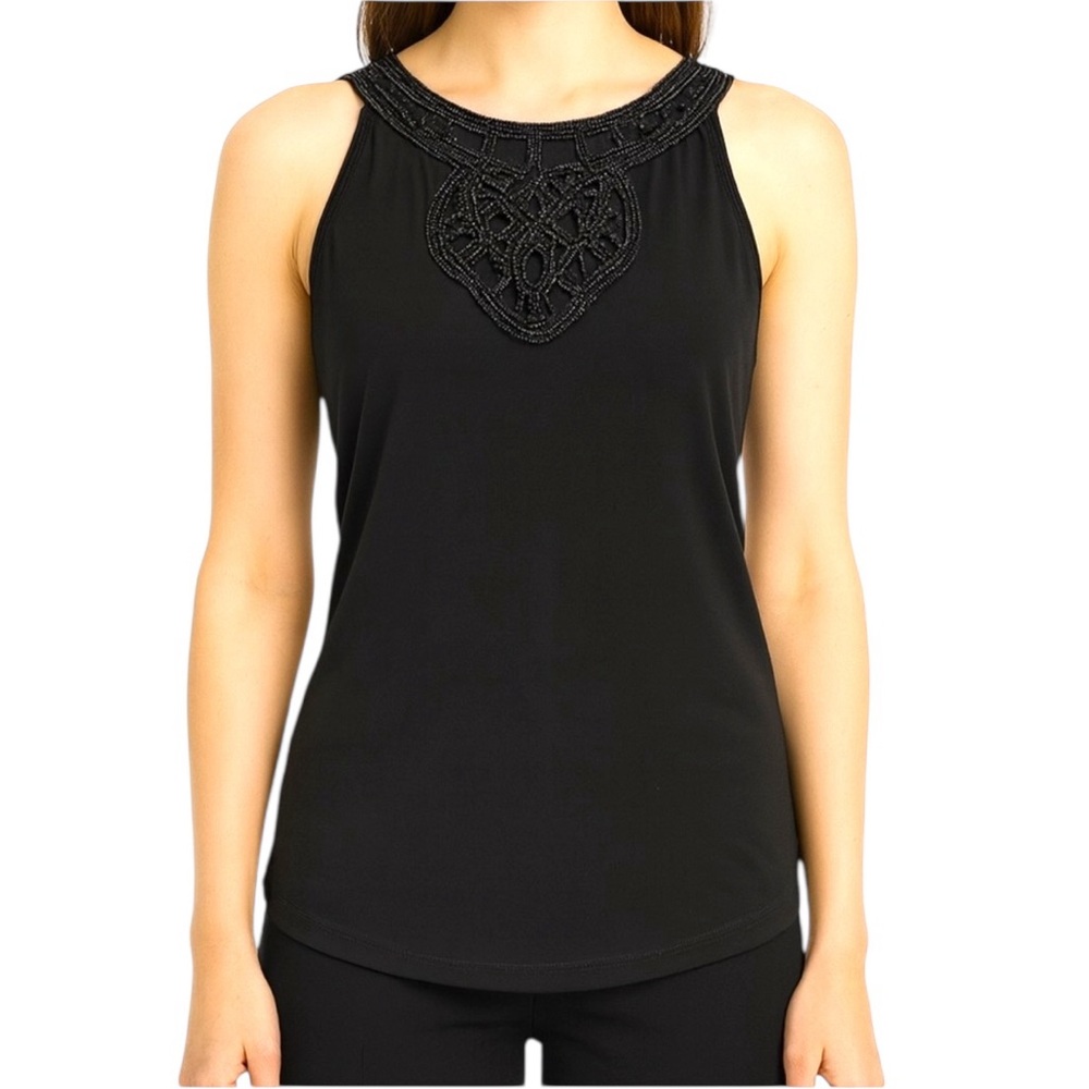 Simon Chang Black Beaded Stretch Top XL